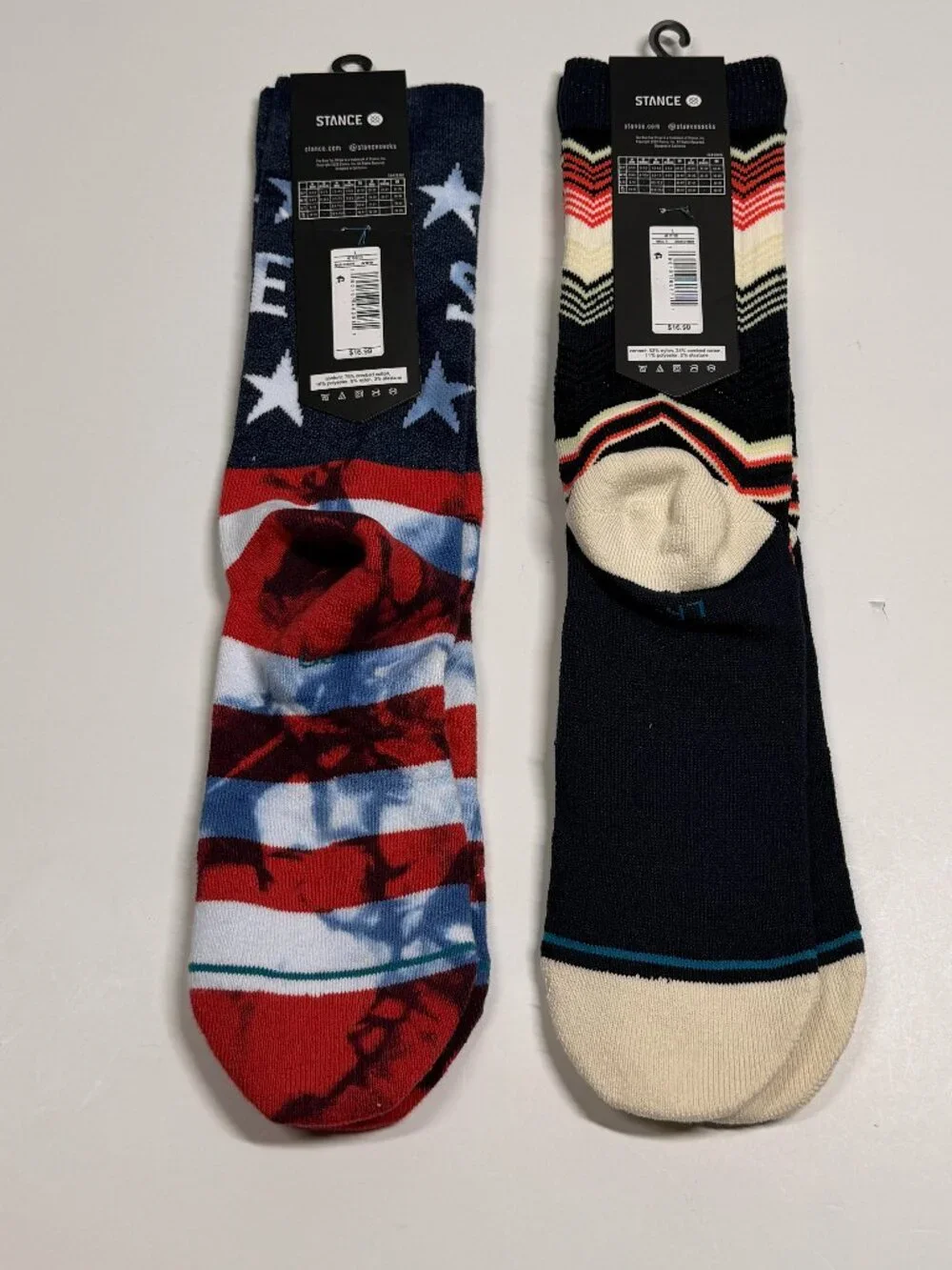 NWT Stance Crew Socks - USA Print - Modern Striped - Large - 2 Pair